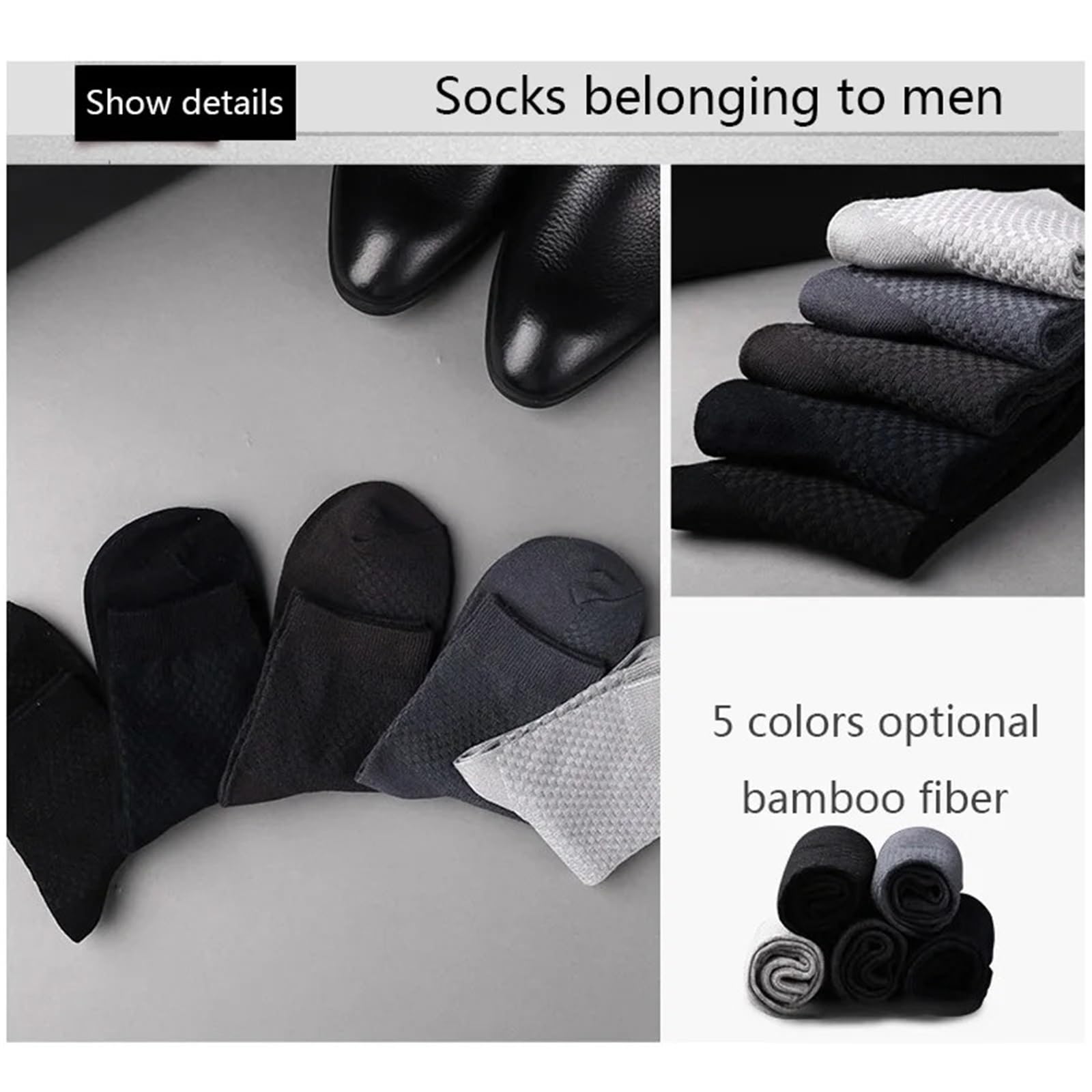 Chaussette De Contention Homme Lot de 10 paires de chaussettes en fibre de bambou for homme, chaussettes de compression respirantes, longues, décontractées, for le travail, grandes tailles 38-45(10 bl