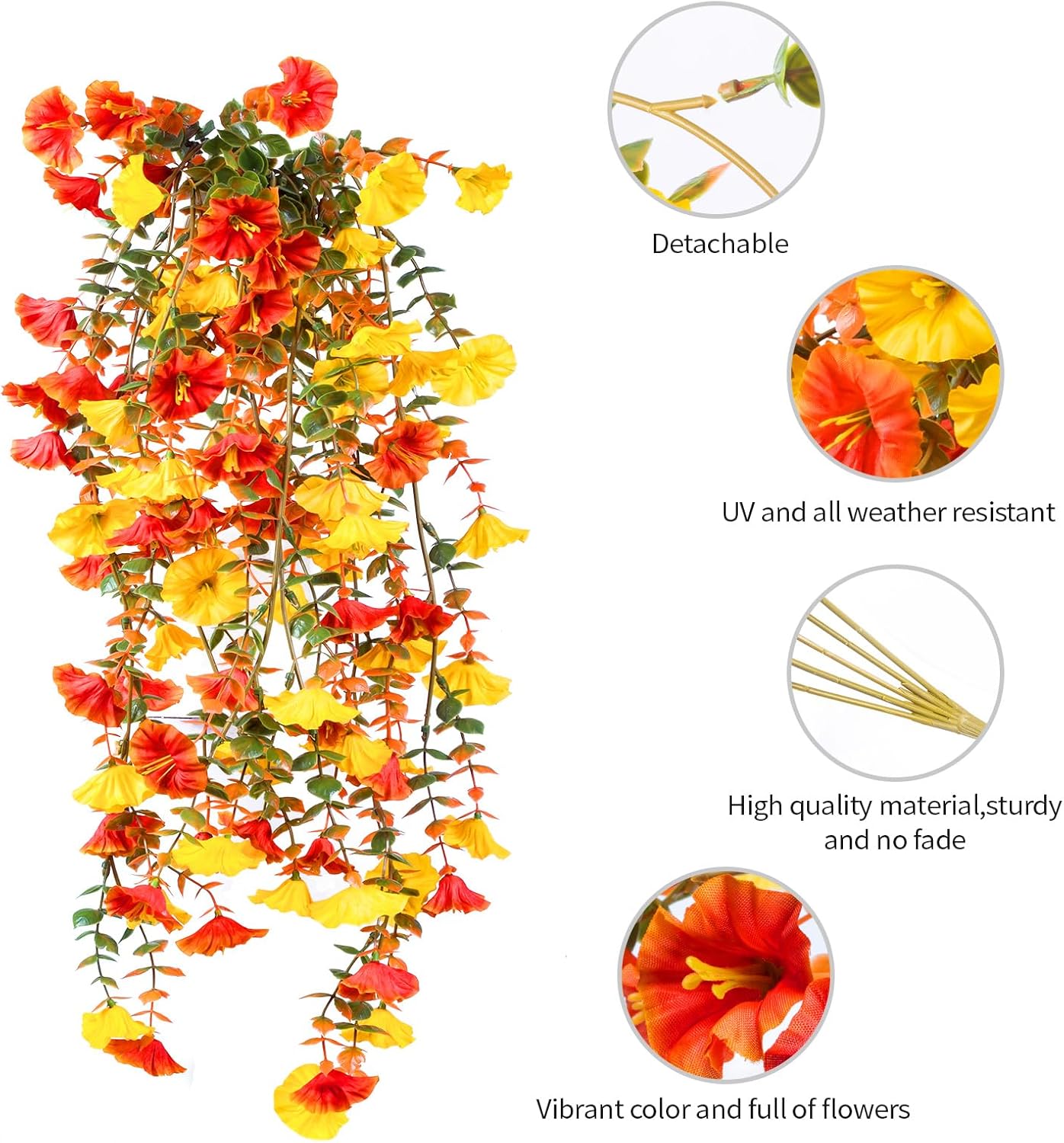 Artificial Flowers for Outdoors Fall Hanging, 4-pack Artificial Morning Glory includes 180 Flowers, Uv-Resistant Faux Silk Fake Realistic Plants for Home Garden Porch Patio Balcony Planter Yard - Image 7