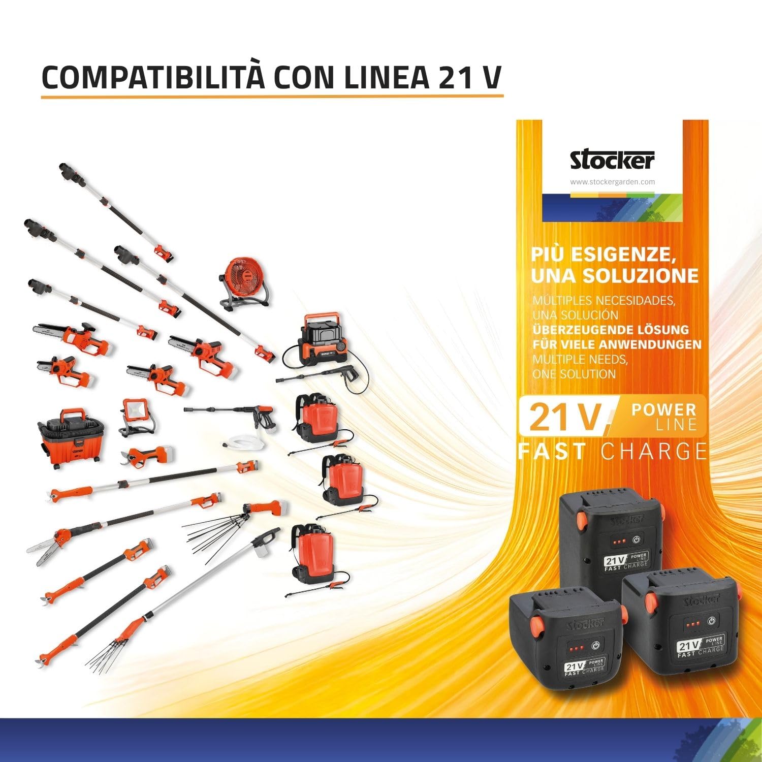 STOCKER - Batteria Fast Charge 21 V 2,6 Ah 56 Wh Li-Ion, Compatibile con Utensili Linea 21 V, Ricarica Rapida garantita con il caricatore adatto, Protezione Integrata