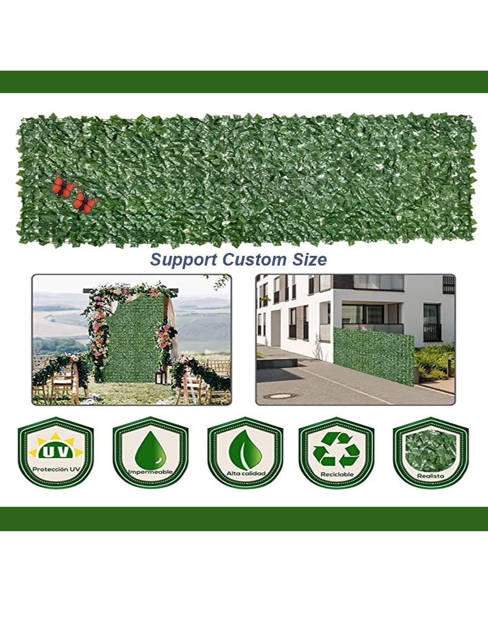 Künstlicher Efeu-Zaun, 1 x 5 m, realistisches Spalier mit grünen Blättern für Privatsphäre im Freien, 1 x 5 m, künstlicher Laubzaun für Garten und Dekoration