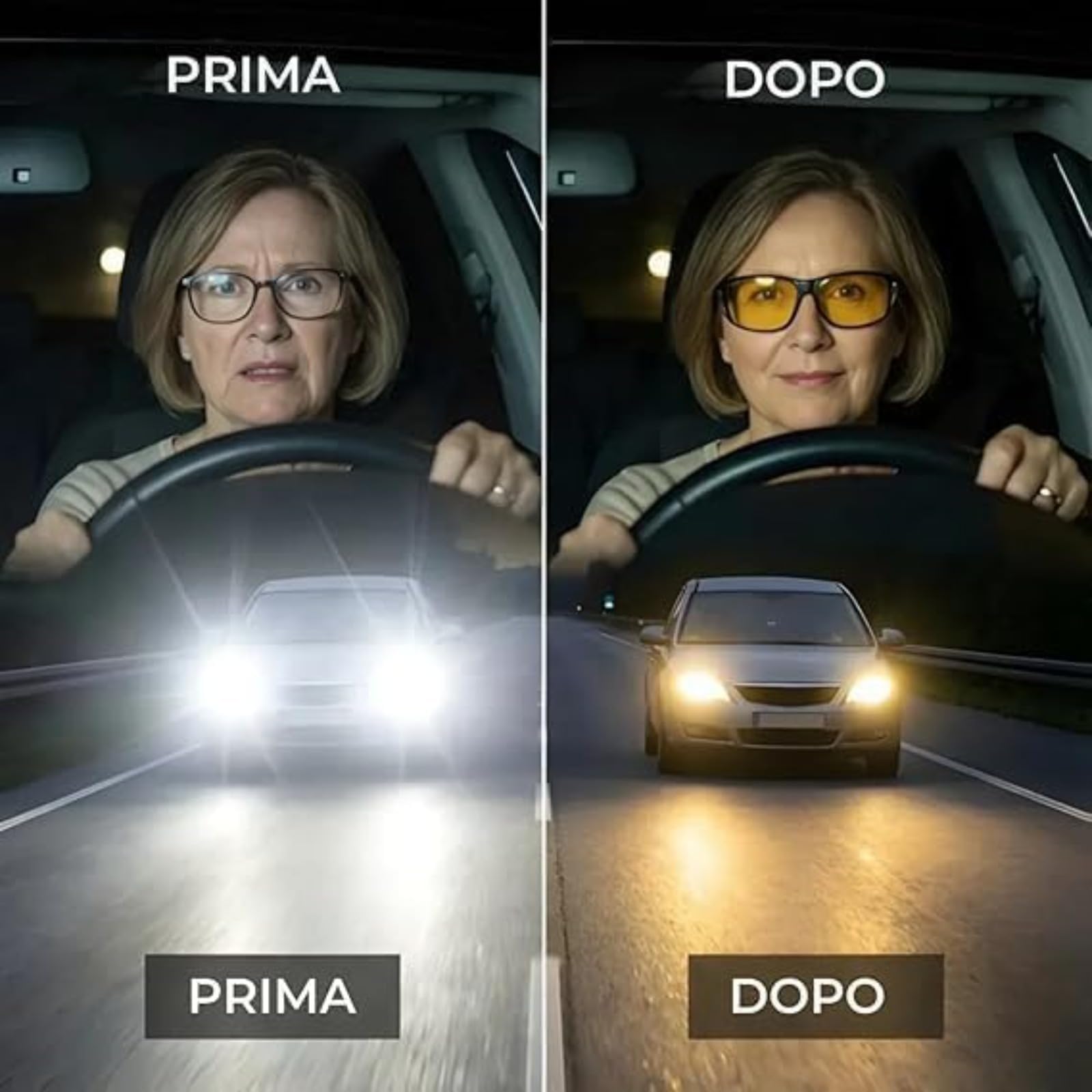 Ownmaxx Orleea Occhiali Visione Notturna,Occhiali Guida Notturna Polarizzati, Anti Abbagliamento,Da Indossare Sopra Occhiali Da Vista,Per Notte Pioggia Neve (Giallo)
