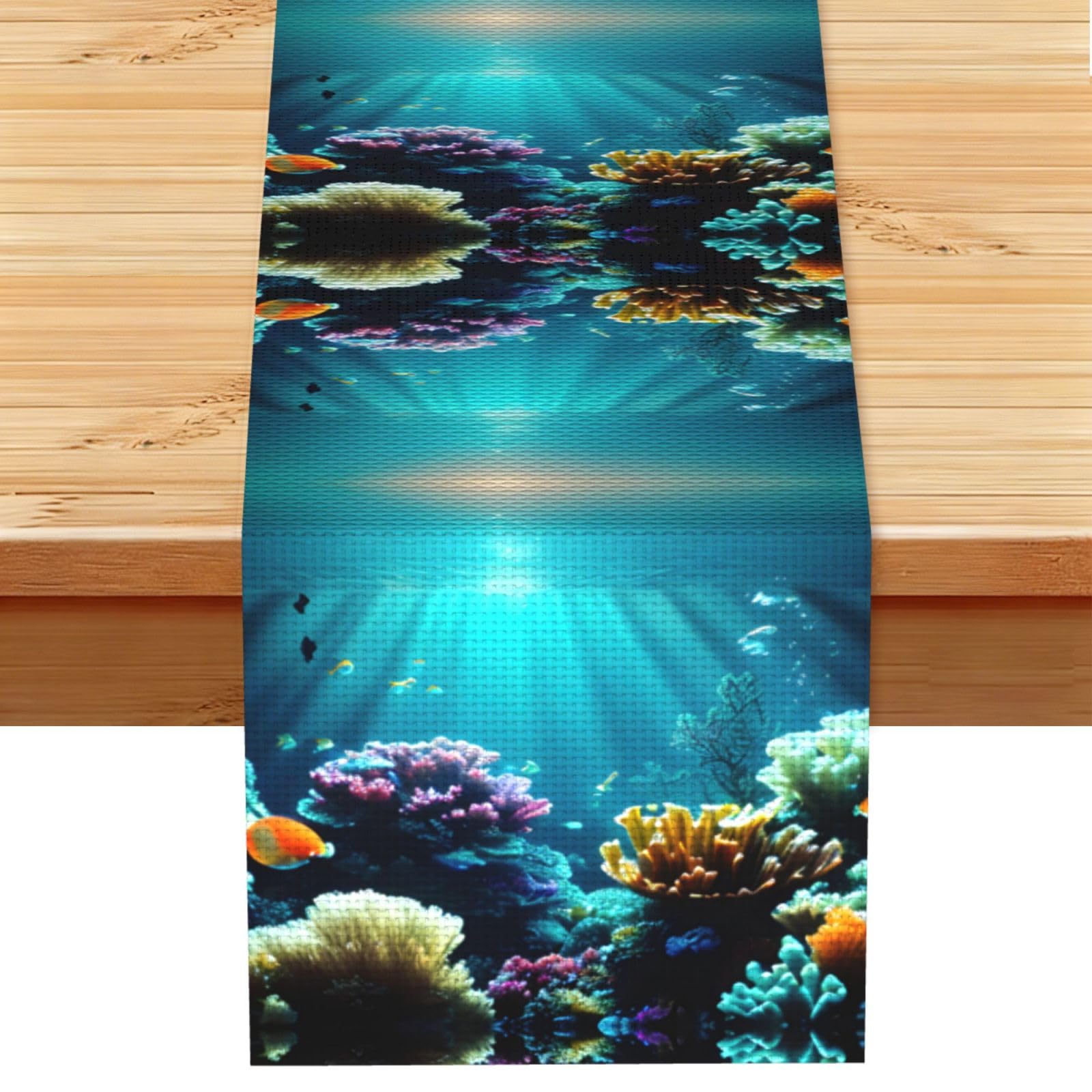 Underwater Scenery Printed Dining Table Runner 13x72 Inch, Non-Fading Decor for Kitchen Dresser Fireplace Mantel