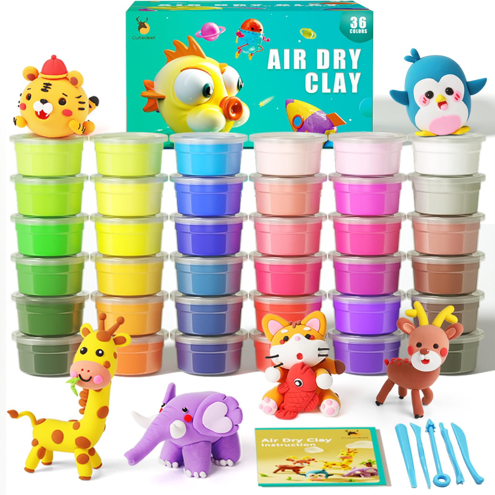 Air Dry Clay Kit, 36 Colors Modeling Clay for Kids, Soft Squishy Molding with Sculpting Tools and Tutorials, Arts Crafts Gift for Boys Girls