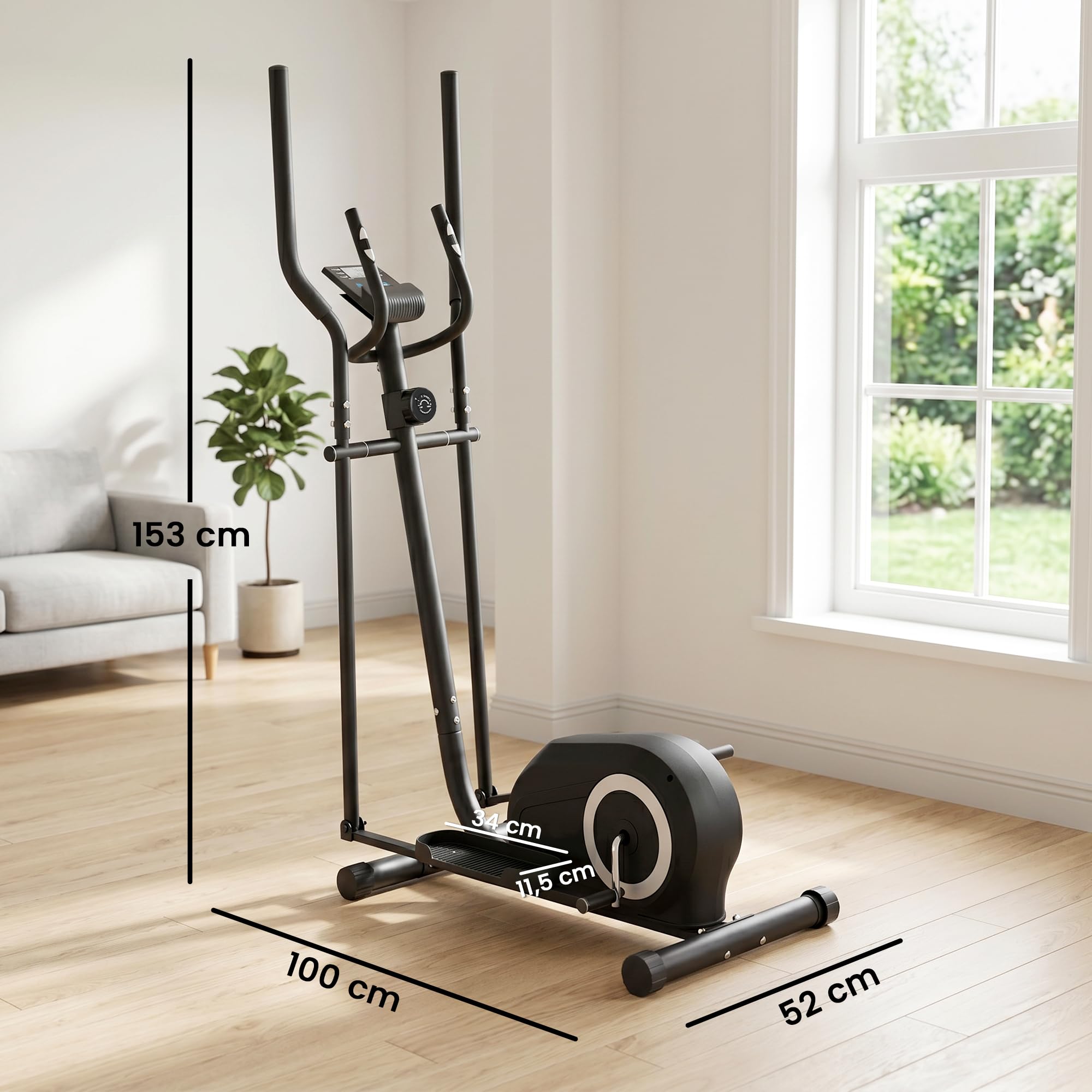 SPORTNOW Vélo Elliptique avec Écran LCD, Résistance 8 Niveaux, Capteur Pouls, Bluetooth APP, Support pour Téléphone, Vélo Elliptique Magnétique Charge 120 kg, Gris