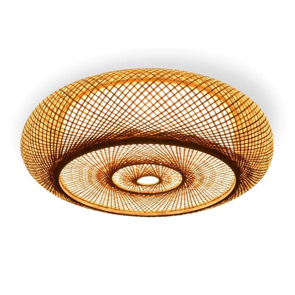 Retro Ceiling Lamp LED Ceiling Light Vintage Dining Room Lamp Pendant Light Round Chandelier Ceiling Lighting Natural Bamboo Rattan Woven Lampshade Hanging Lamp Bedroom Study Fixtures,50cm