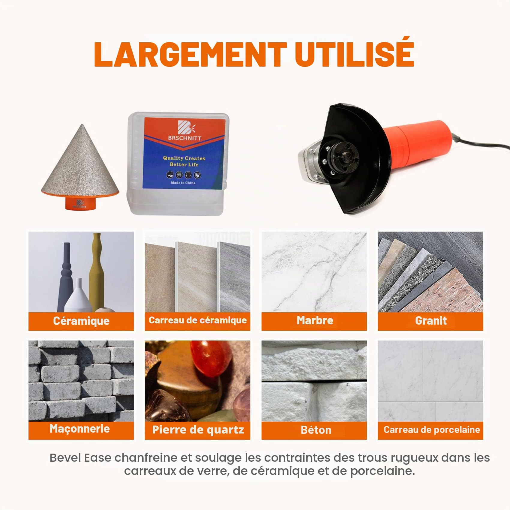 fraise diamant carrelage 50mm – BRSCHNITT mèche de chanfrein diamantée foret biseauté pour façonner l'élargissement, nettoyer les trous existants de granit, marbre et porcelaine