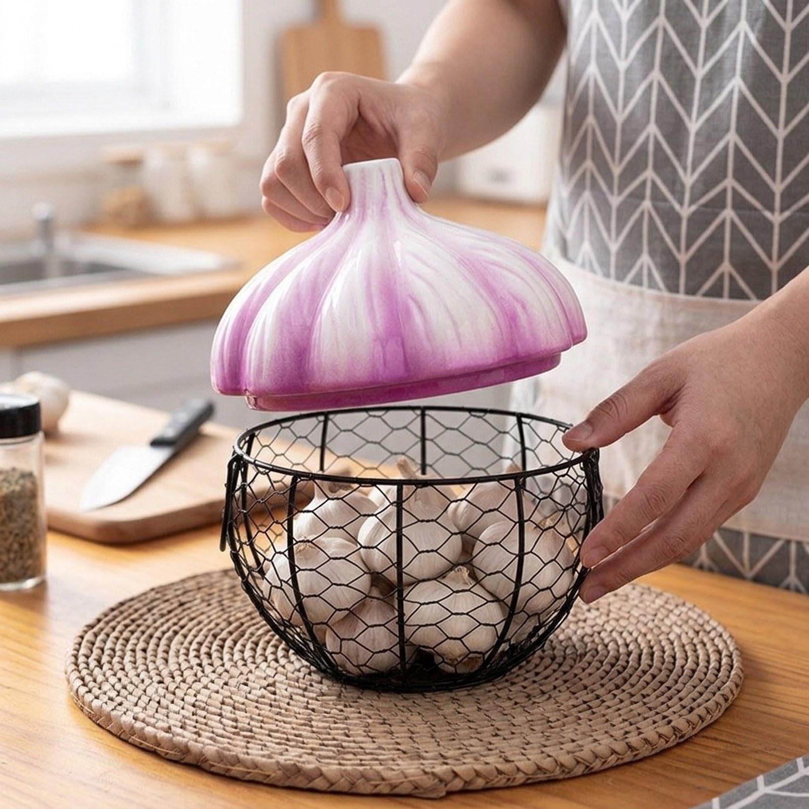 Canasta de Frutero Porta Huevos Organizador de Verduras Cesta de Alambre Metálico Cerámica E Hierro Fácil de Adecuado para Pantalla, Púrpura, Individual