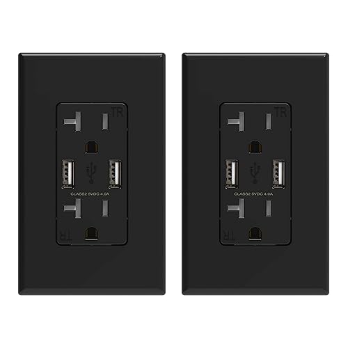 Miniatura 18 de ELEGRP Toma de pared USB, puertos USB duales de 4.0 A, receptáculo resistente a manipulaciones de 20 A, placa de pared incluida, certificación UL