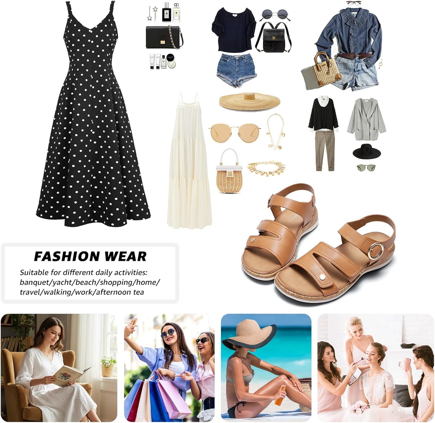 Women Sandals with Arch Support Open Toe Flat Sandals Walking Comfy Casual Adjustable Summer Sandal - Image 6