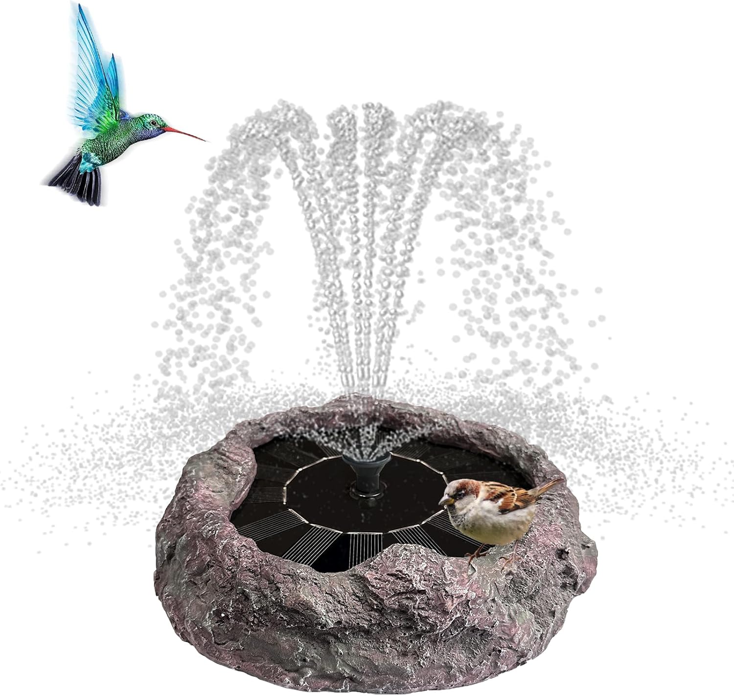 TIANCENTRAL H Solar Bird Bath Fountains High Efficiency Panels Birdbath Fountain 5 Spray Types Water Fountain Realistic Rock Design Ideal for Garden Enthusiasts and Bird Lovers in Patios