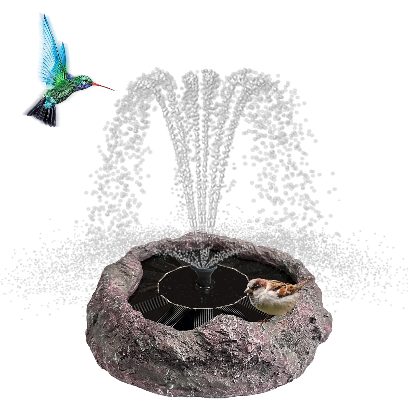Fontaine solaire pour oiseaux au motif de roche pour animer votre terrasse