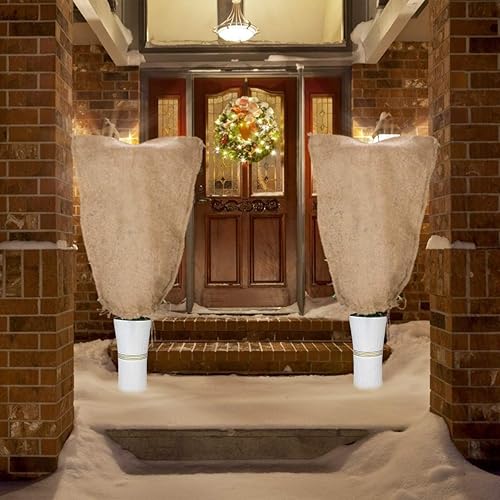 Miniatura 7 de Paquete de 2 bolsas de arpillera para plantas de invierno, 24 x 40 pulgadas, protector contra heladas de plantas con cordón, cubiertas reutilizables