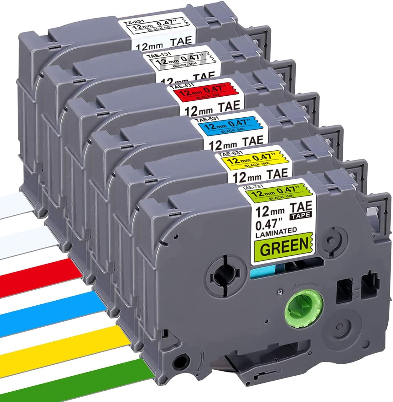 BEYONDTEK Compatible with Brother Label Printer Tape P Touch TZe 12mm 0.47 Black on Clear/White/Red/Blue/Yellow/Green Label Maker Tape Use for Brother PT-H200, PT-H110 P-Touch Labeller