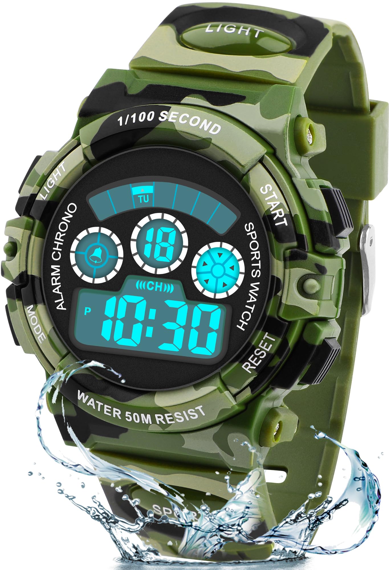 DTKID Digitale Kinderuhr Jungen Mädchen, 7-Farben-LED, Armbanduhr Kinder mit Wecker, Stoppuhr, Datum, 5 ATM wasserdichte Outdoor Sportuhr Kinder Uhren für Teenager