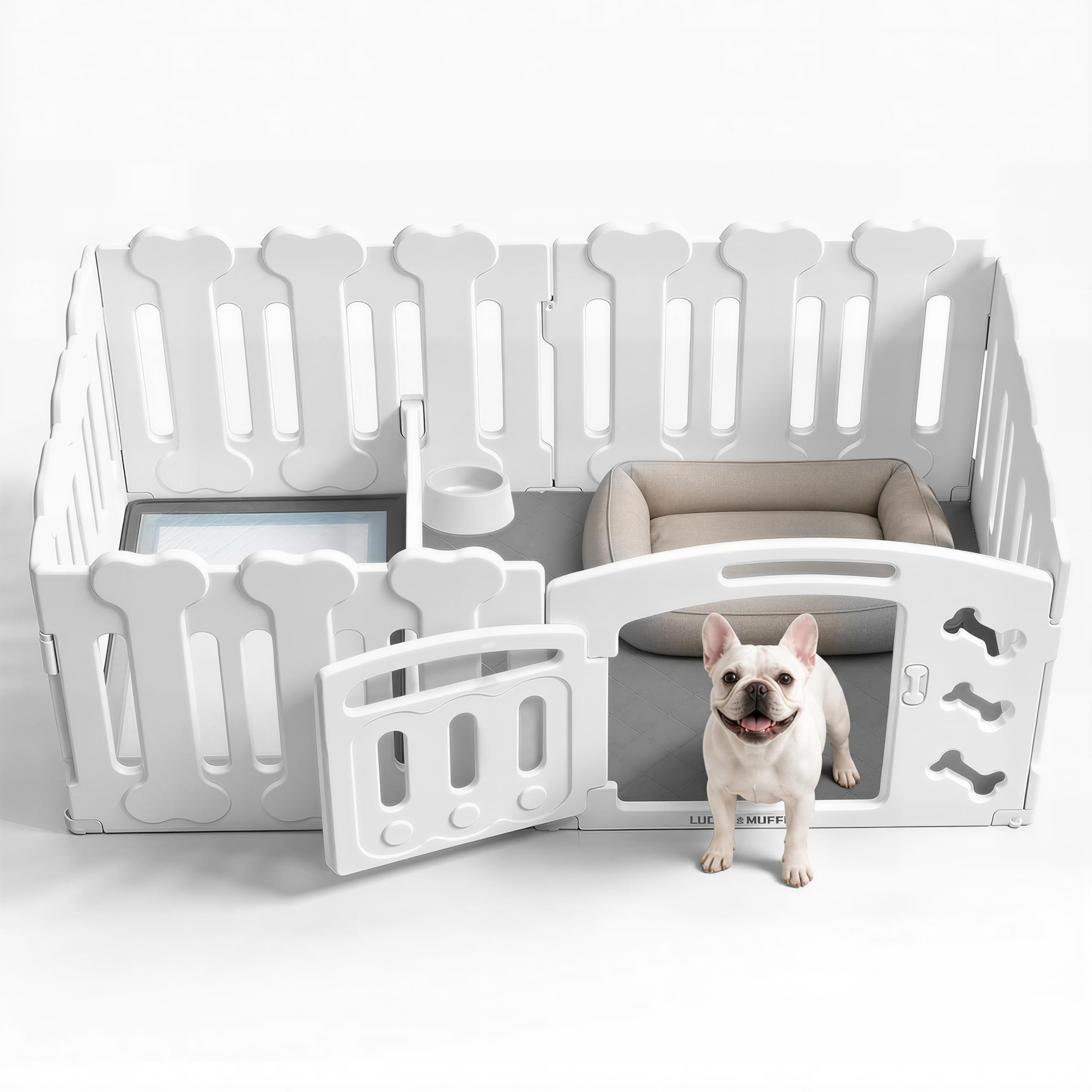 Dog Playpen with Divider &amp; Washable Floor Pad, 6-Panel Indoor Puppy Playpen for Small Dogs &amp; Puppies, 24" Tall Premium HDPE Panels, 60"x30"x24", Tool-Free Setup (White)