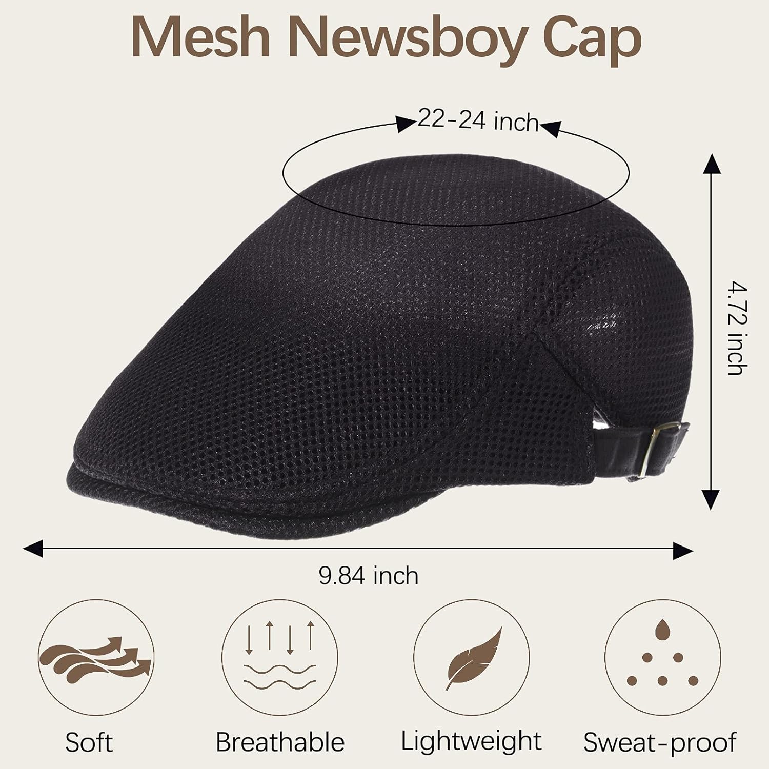 Geyoga 3 Pieces Mesh Newsboy Cap Mesh Breathable Summer Cap Adjustable Newsboy Beret Hat Cabbie Flat Hat - Image 2