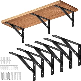Black Heavy Duty Shelf Brackets with Screws,150mm x 95mm(6 PCS),Used for Radiator Shelf Brackets,Greenhouse Shelf Brackets(150 * 95mm 6PCS)