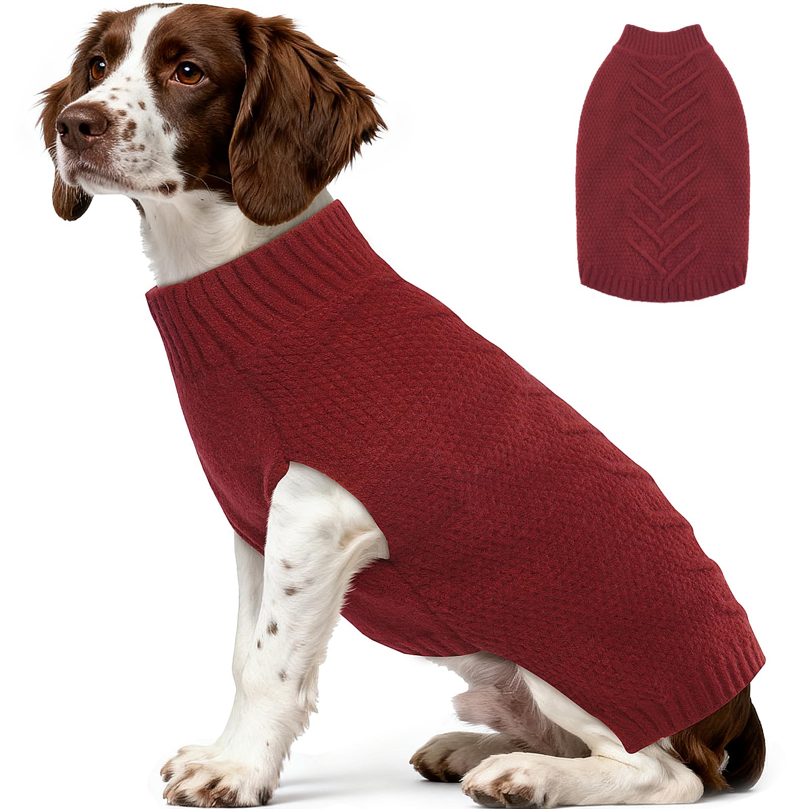 Katzinst Knitted Dog Jumper for Large Breed, Knitwear Dog Sweater for Medium Large Dogs - Pullover Pet Coat for Cold Winter - Warm Winter Clothes for Springer Spaniel (Red, XL)