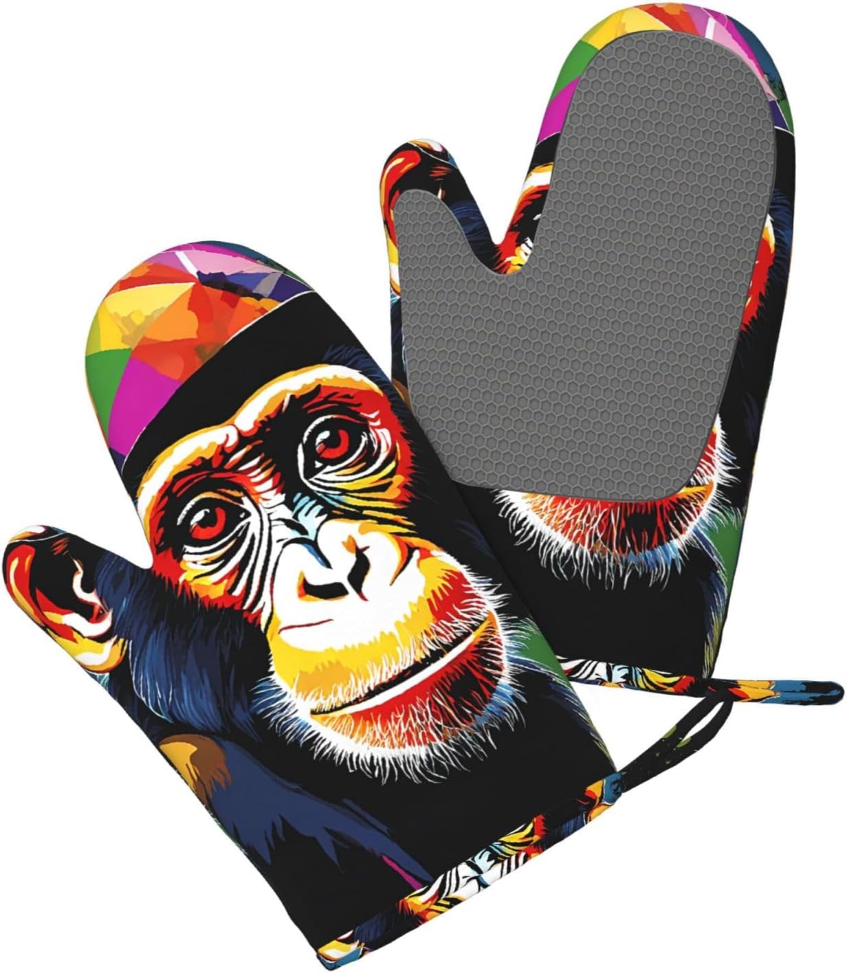 Monkey Oven Mitts and Pot Holders Set of 4 Heat Resistant Kitchen Gloves with Silicone Palm Hot Pads for Baking Cooking Grilling BBQ