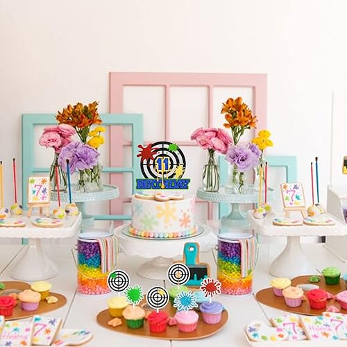 Miniatura 5 de Decoración para pastel de paintball de cumpleaños número 11, decoración de salpicaduras de airsoft, fiesta de paintball, fiesta de cumpleaños para