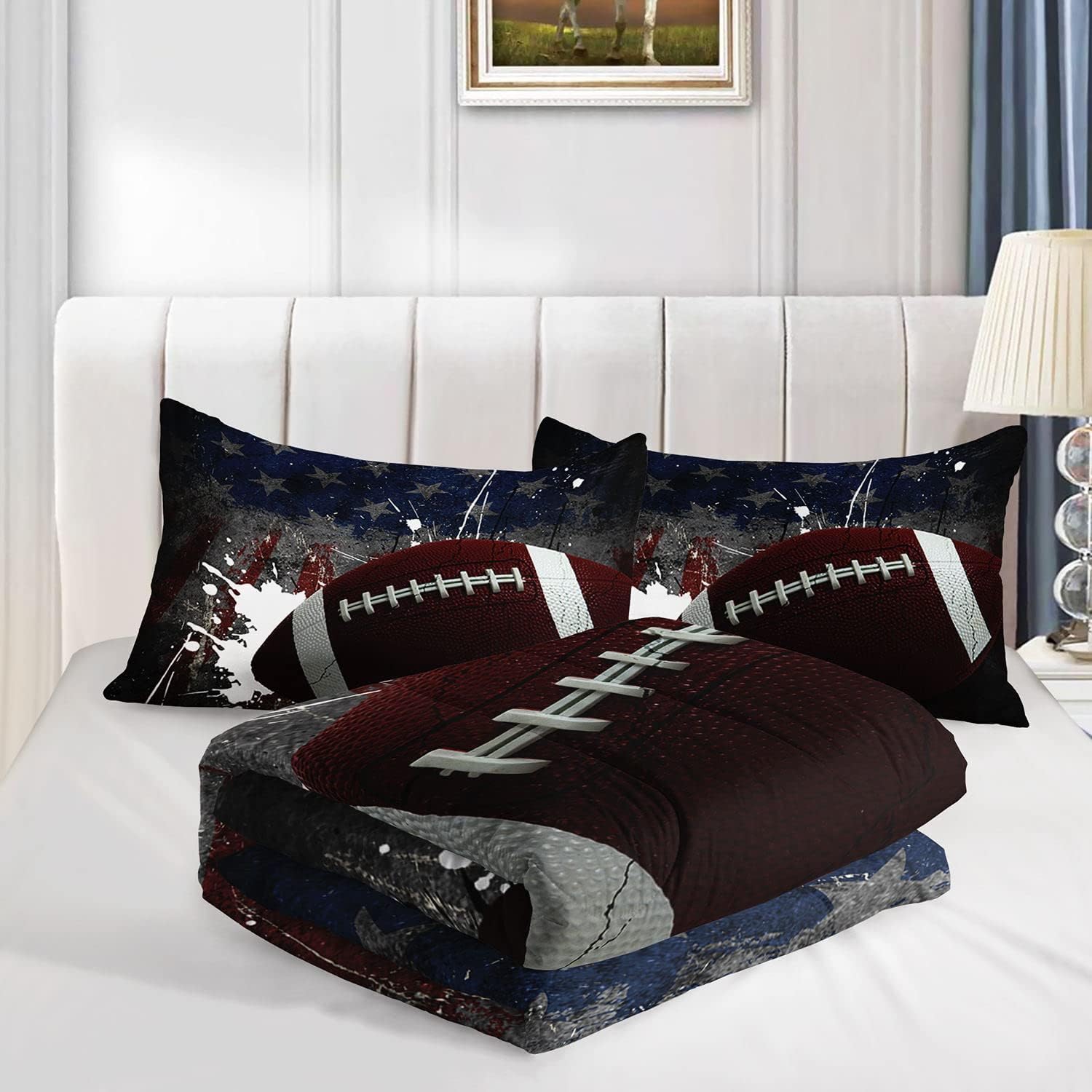 American Football Comforter Bedding Set for Boys Kids Teens,3D Print Rugby Ball Sports Theme with 1 Comforter and 2 Pillowcases(American Football Twin) - Image 4