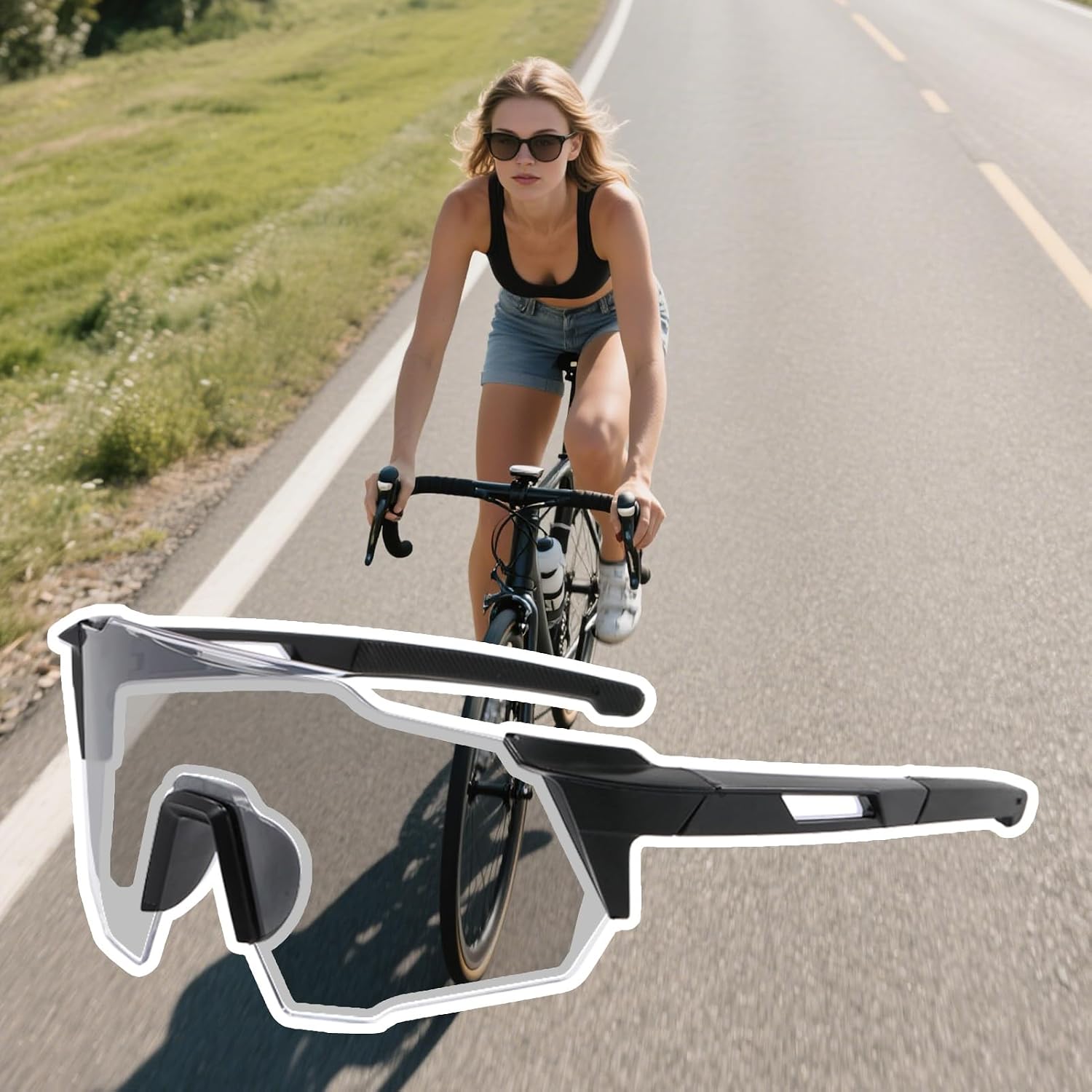 Photochromic Cycling Glasses, Polarized Sports Sunglasses, UV400 Protective Eyewear with Lenses, Outdoor for Running Fishing