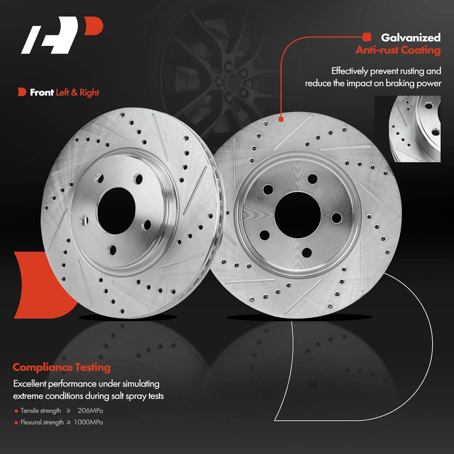 A-Premium 11.65 in(296mm) Front Drilled and Slotted Disc Brake Rotors + Ceramic Pads Kit Compatible with Chevy, Pontiac & Saturn Models - Cobalt 05-07, HHR 08-10, Malibu 04-06/08-12, G6 05-10, G5, Ion