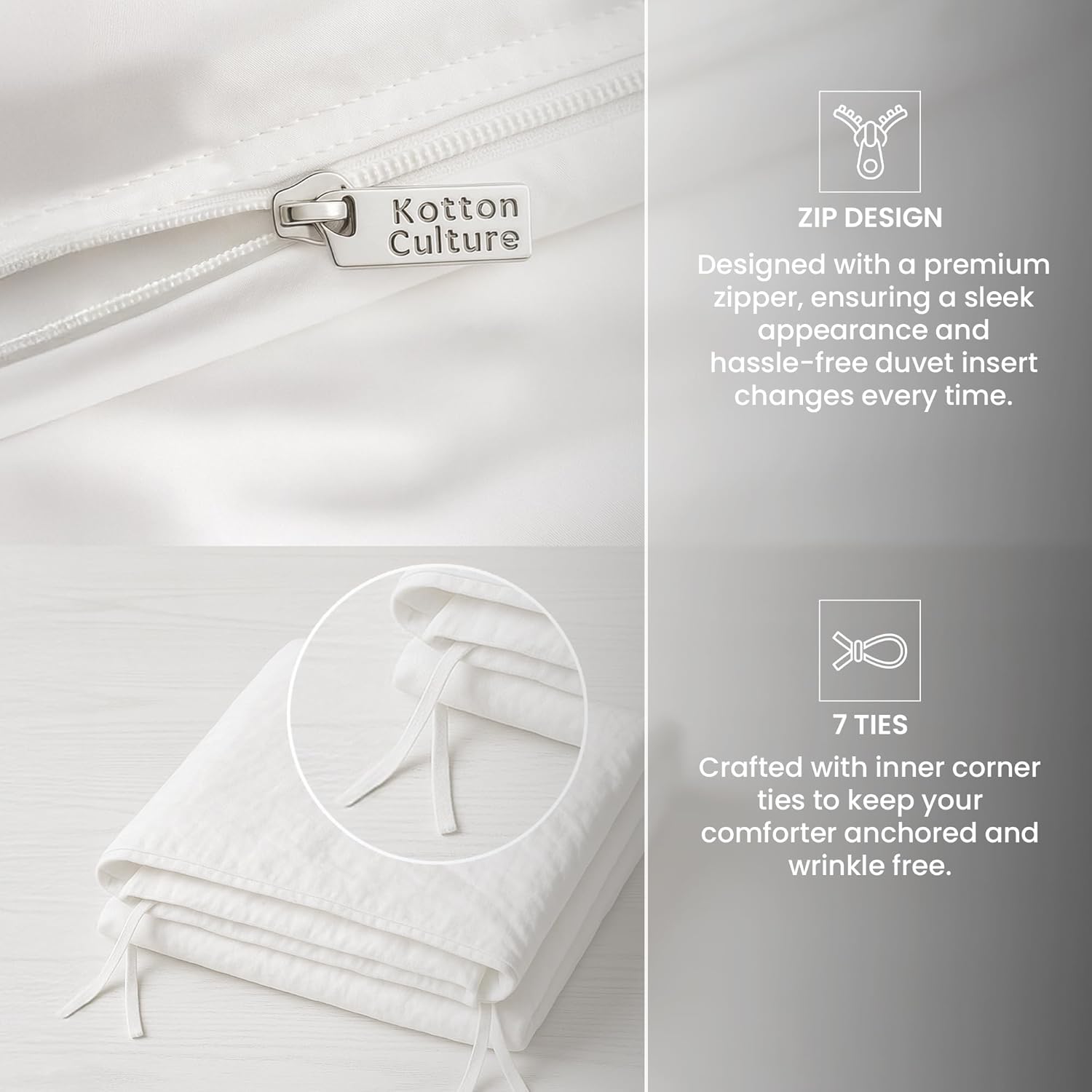 Kotton Culture 100% Viscose derived from Bamboo Duvet Cover Twin Size - Cooling & Silky Soft Luxury Bedding for Hot Sleepers, Breathable Comforter Cover - Zipper Closure & Corner Ties - White