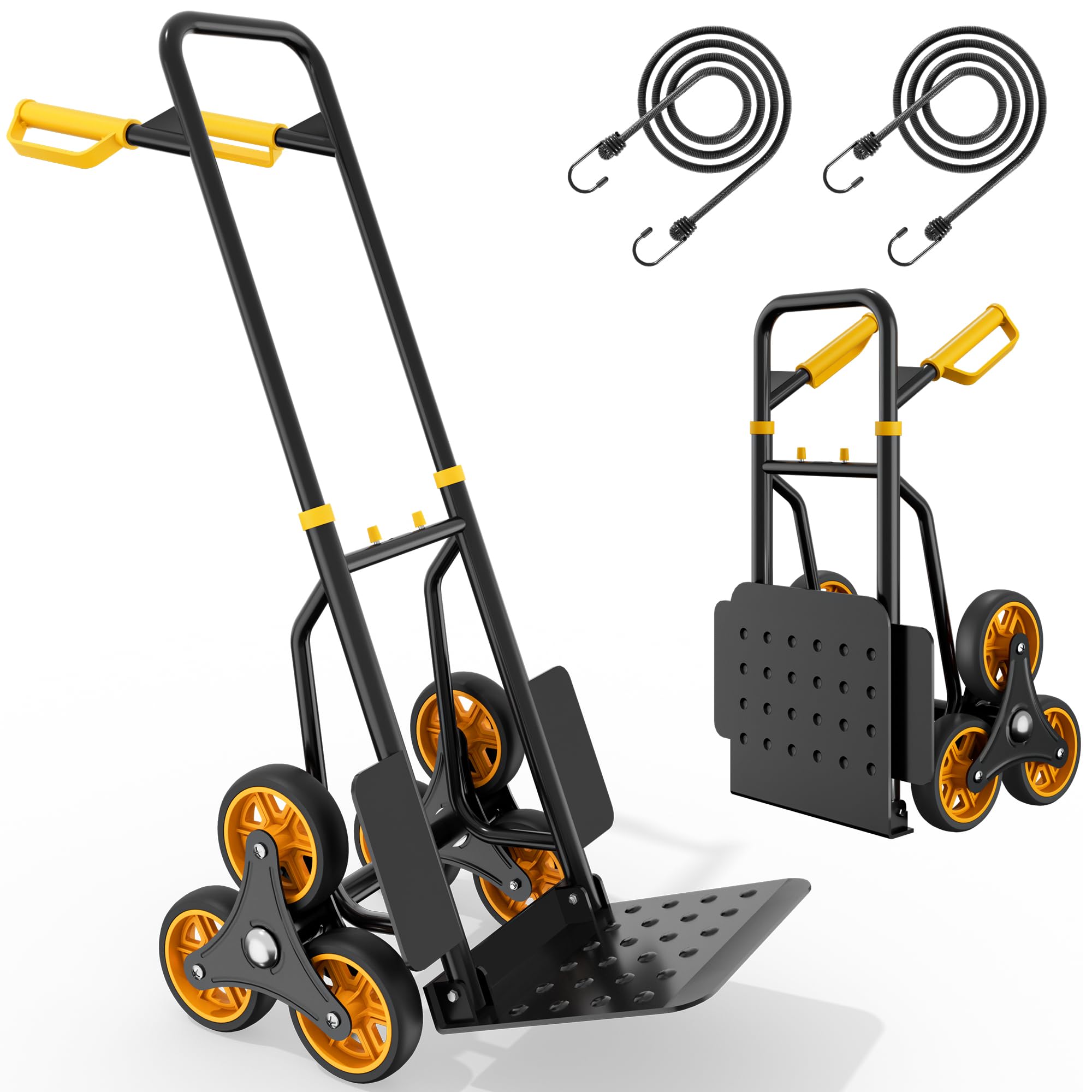 YITAHOME Carro Plegable para Subir escaleras con 6 Ruedas industriales Grandes de φ15,2 cm, Carretilla de Mano de Acero Resistente de Altura Ajustable con Ruedas silenciosas de Alto Agarre, Capacidad