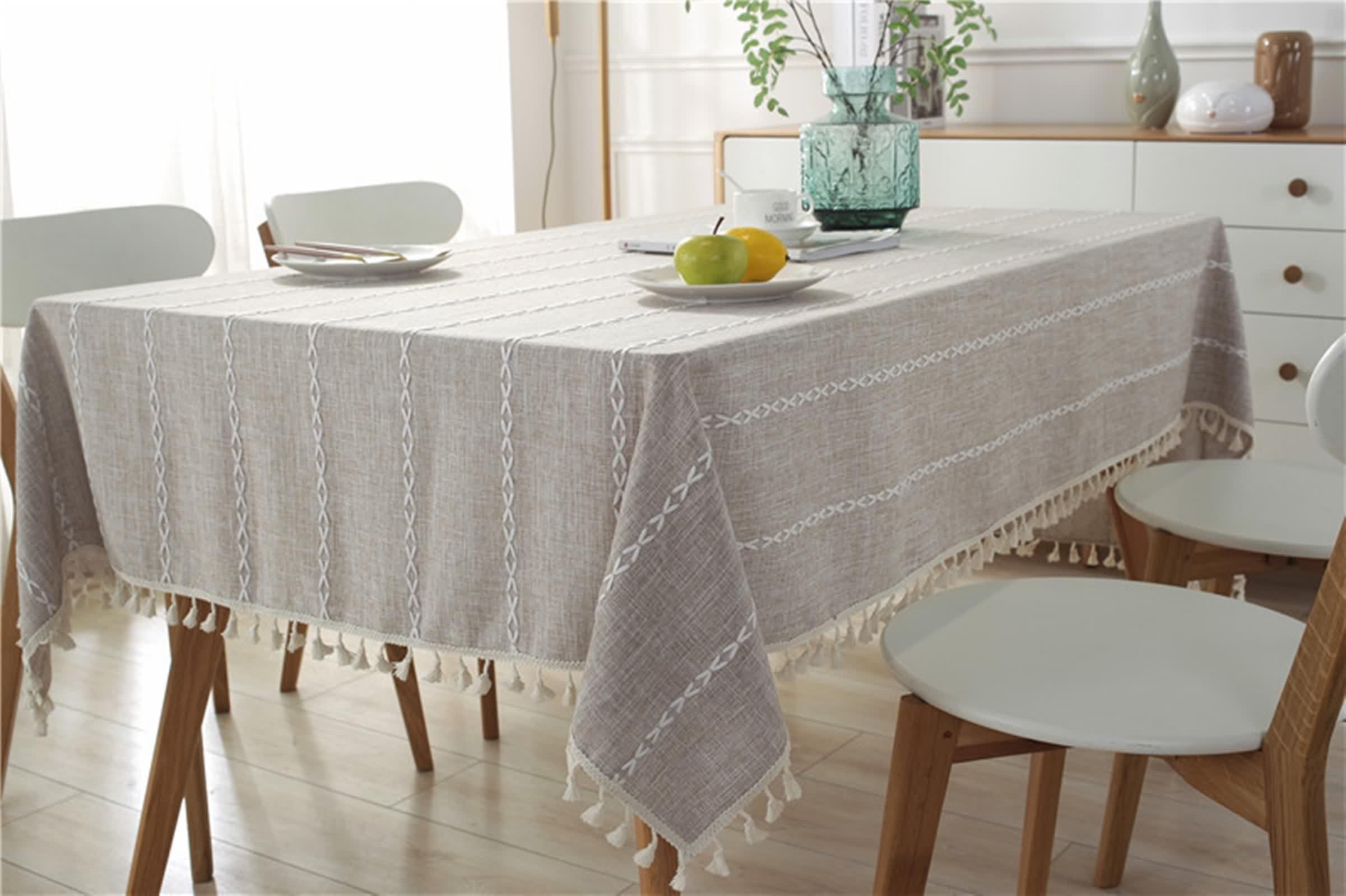 Tovaglia Tavolo Quadrato 90X90, Copri Tavolo Compleanno Caffè Leggero Cotone Lino Tinta Unita con Pizzo Decorativa per Soggiorno Cucina
