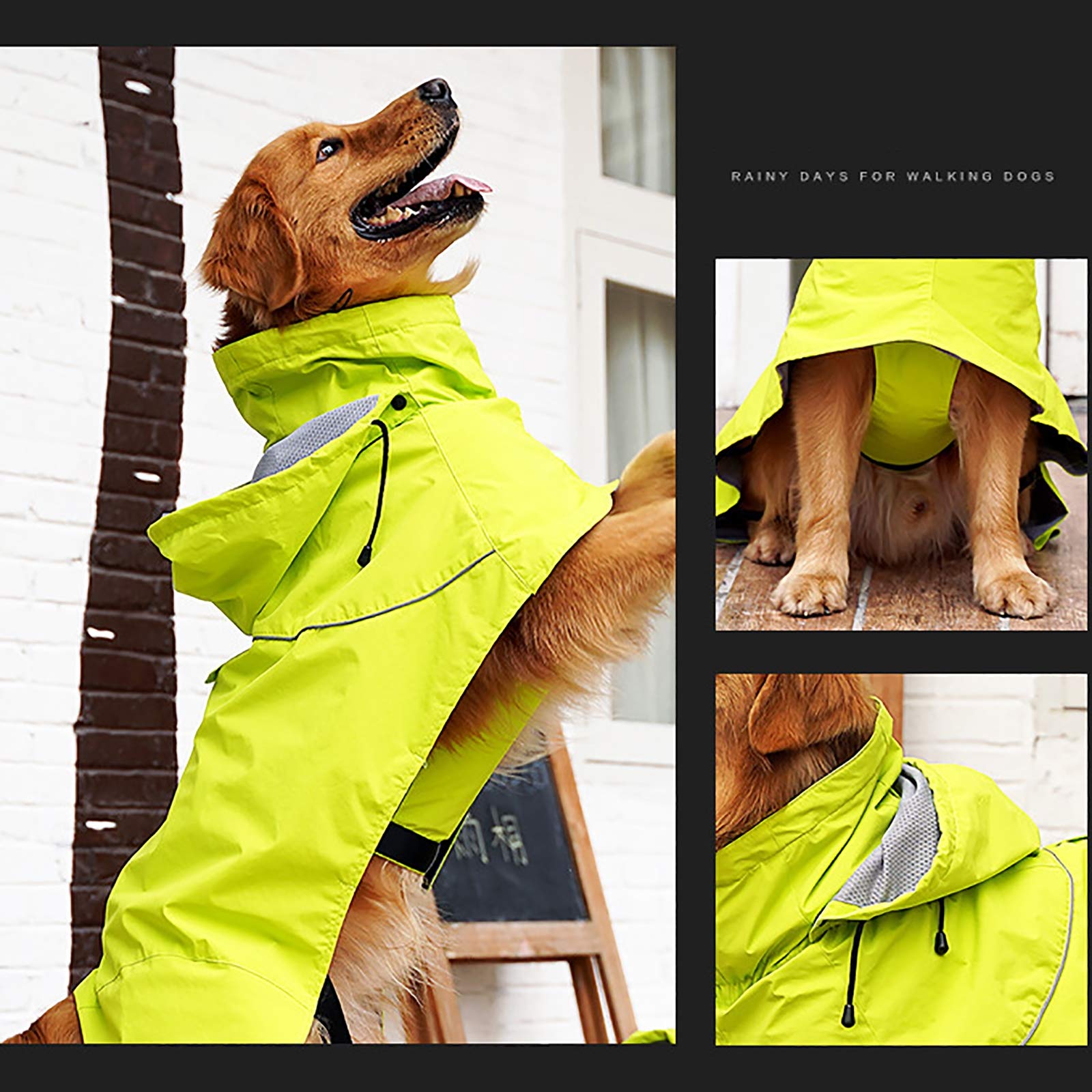 Imperméable pour Chien Manteaux de Pluie imperméables pour Animaux de Compagnie Imperméable pour Chien avec Cordon de Serrage réglable extérieur léger pour Chiot avec Capuche léger,S