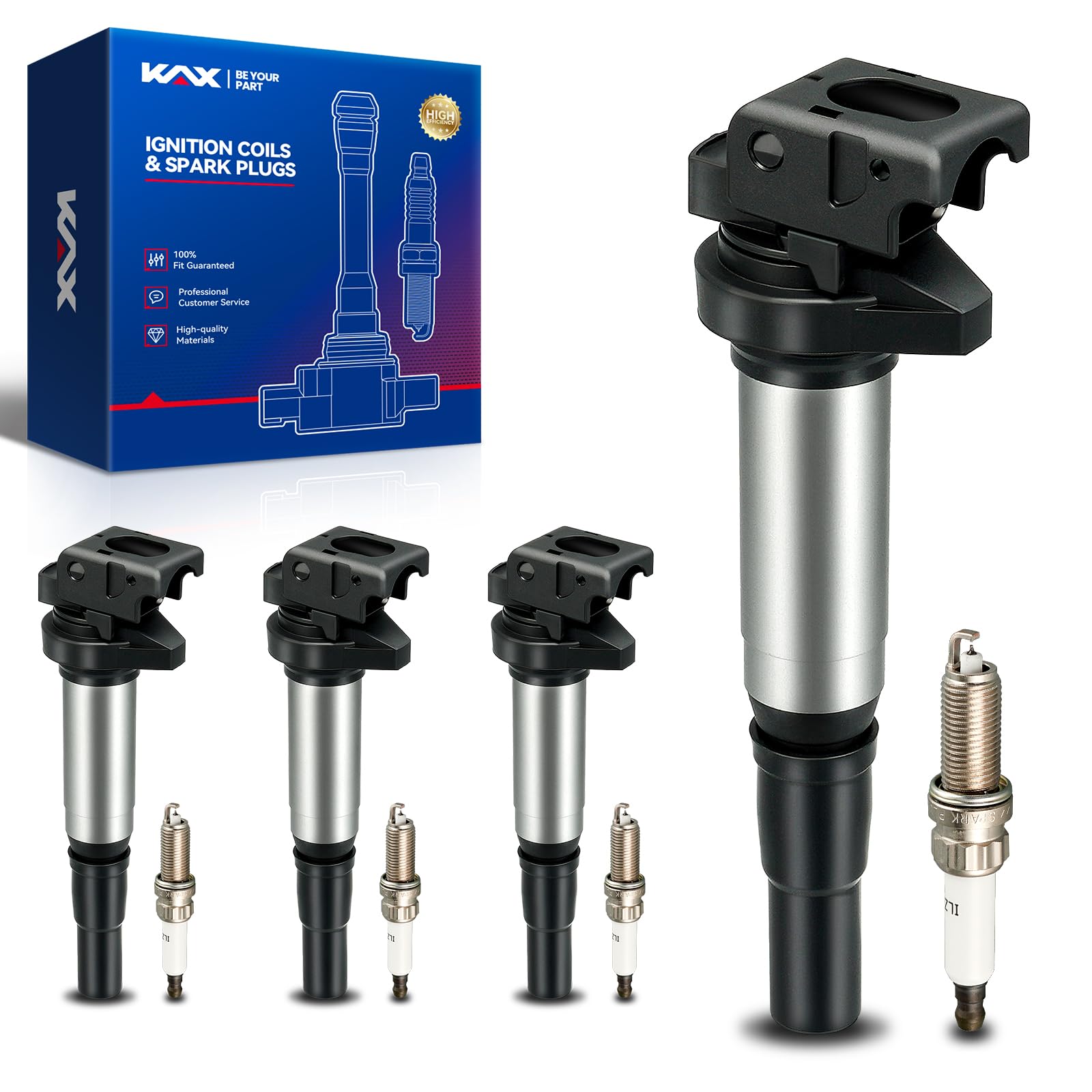 KAX 4 Ignition Coils and 4 Iridium Spark Plugs for Mini Cooper