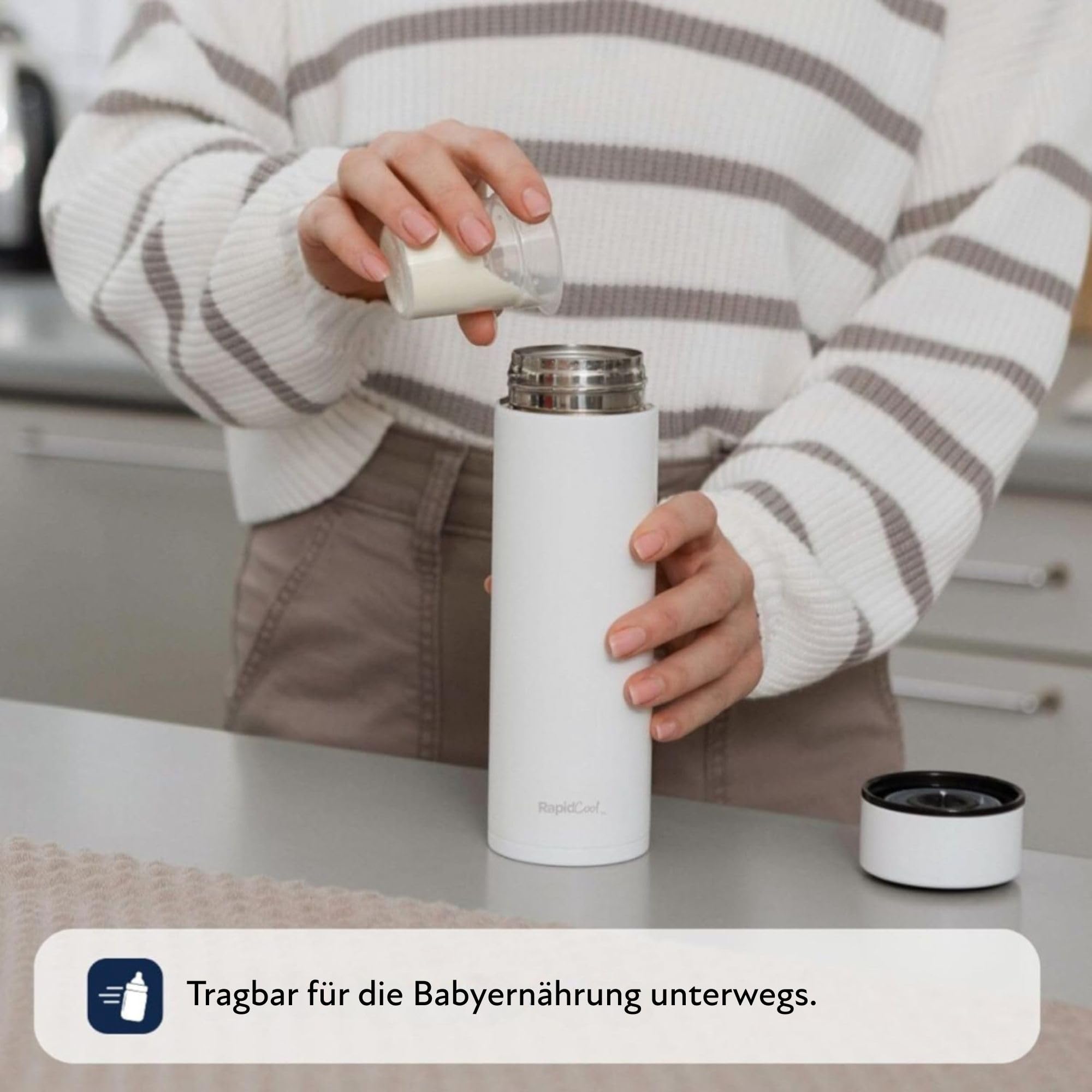 Nuby - RapidCool™ - Hilfe zur Zubereitung von die perfekte Säuglingsnahrung in nur 2 minuten - Für Babys - Unterwegs - Inklusive Milchpulverspender und digitalem Deckel - Weiß - 0+ Monate