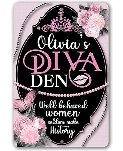 Personalized - Diva Den - Great Garden Sign Floral Babe Cave Decoration Elegant Girls Room Accessories Customized Birthday Gifts for Her 8x12 or