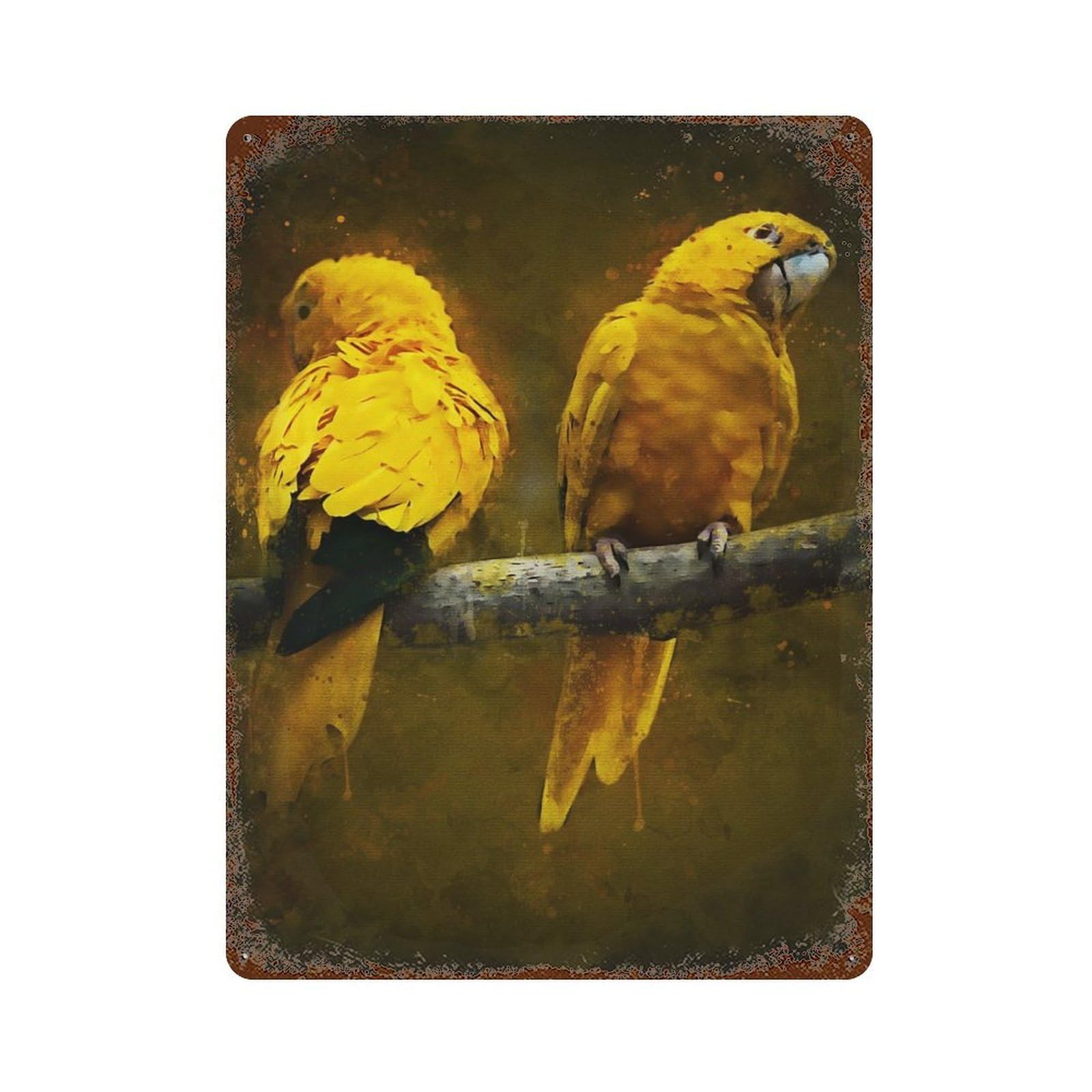 Yellow Parrot 15.7"x11.8" Aged Metal Wall Plaque, Classic Wall Plaque for Basement, Hobby Room And Garage Decor