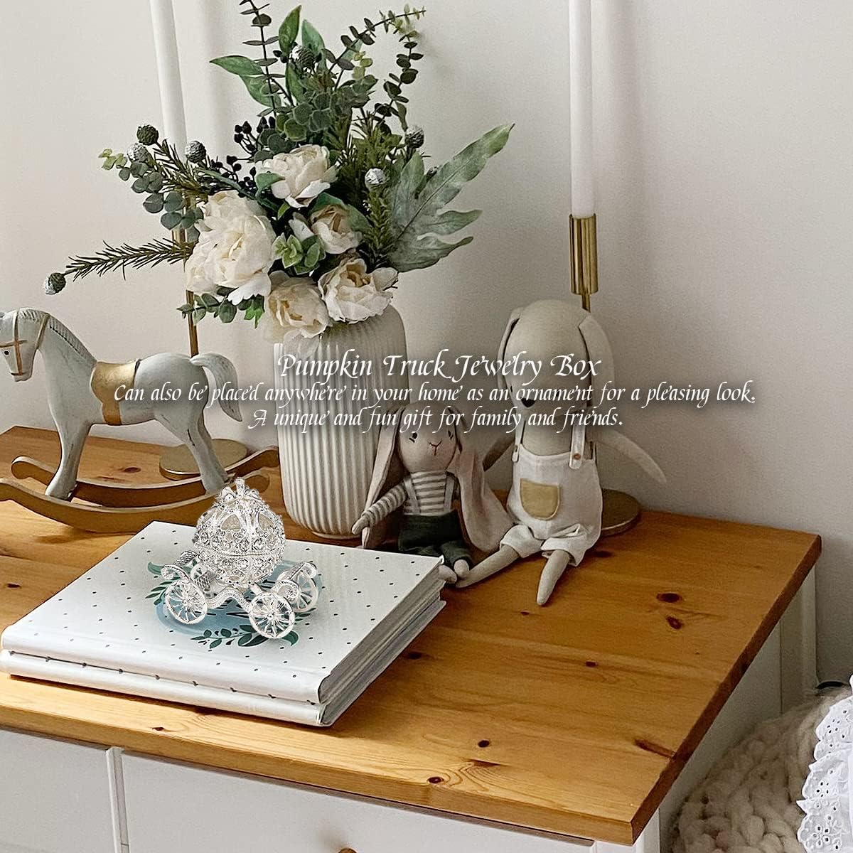 FERCAISH Crystal Pumpkin Carriage Trinket Box, Cinderella Pumpkin Carriage Decorative Hinged Jewelry Trinket Box Silver Rhinestone Jewelry Display Holder Unique Gift for Grils Women - Image 7