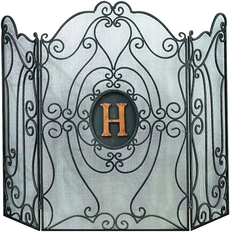 Iron Spark Guard, 3-Panel Fire Screen, Fireplace Fender H X W 60 X 90 cm, Black,Gold Fire Screen (Color : Gold) (Black)