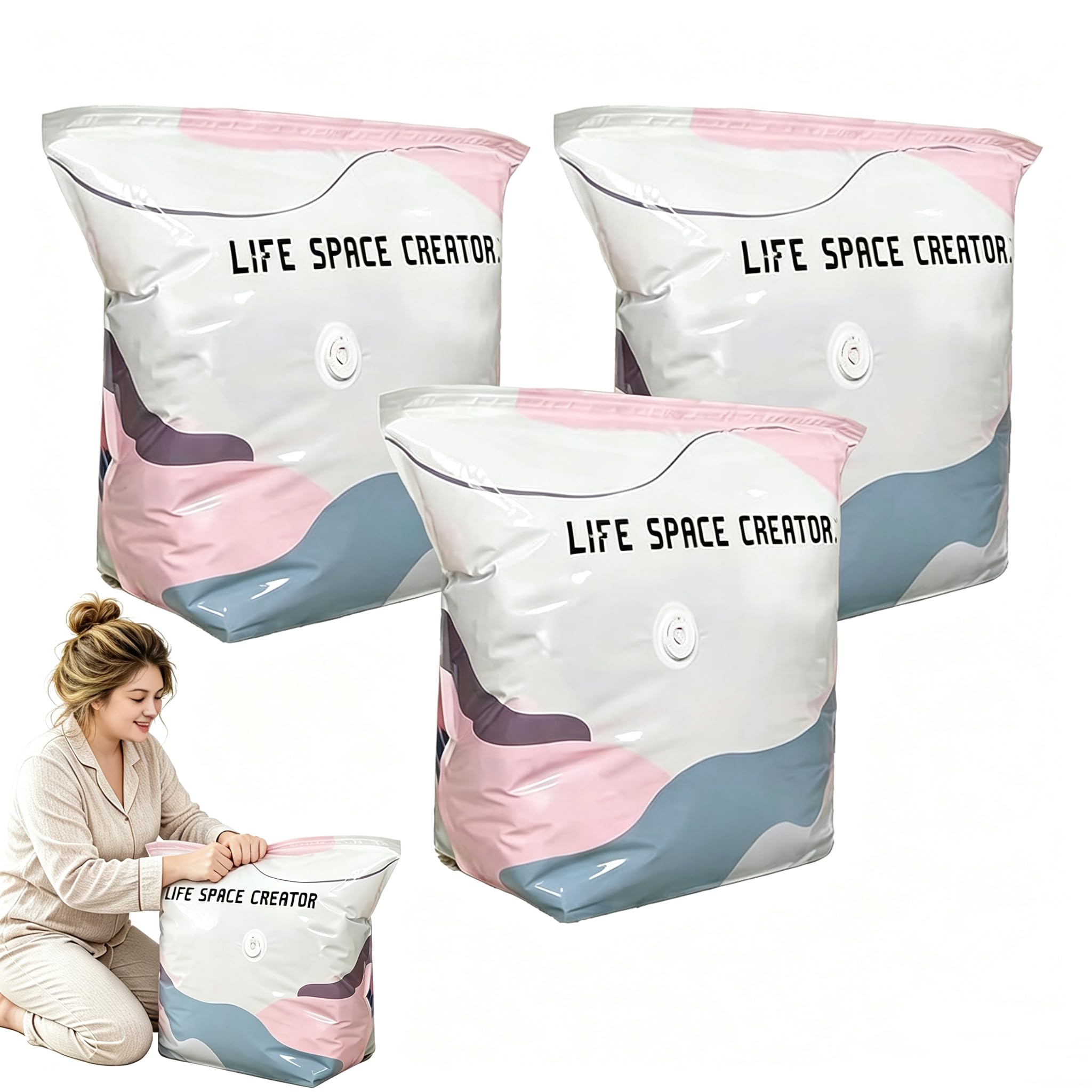 No Pump Vacuum Compression Zipper Storage Bags (3PCS, 50 * 70cm)