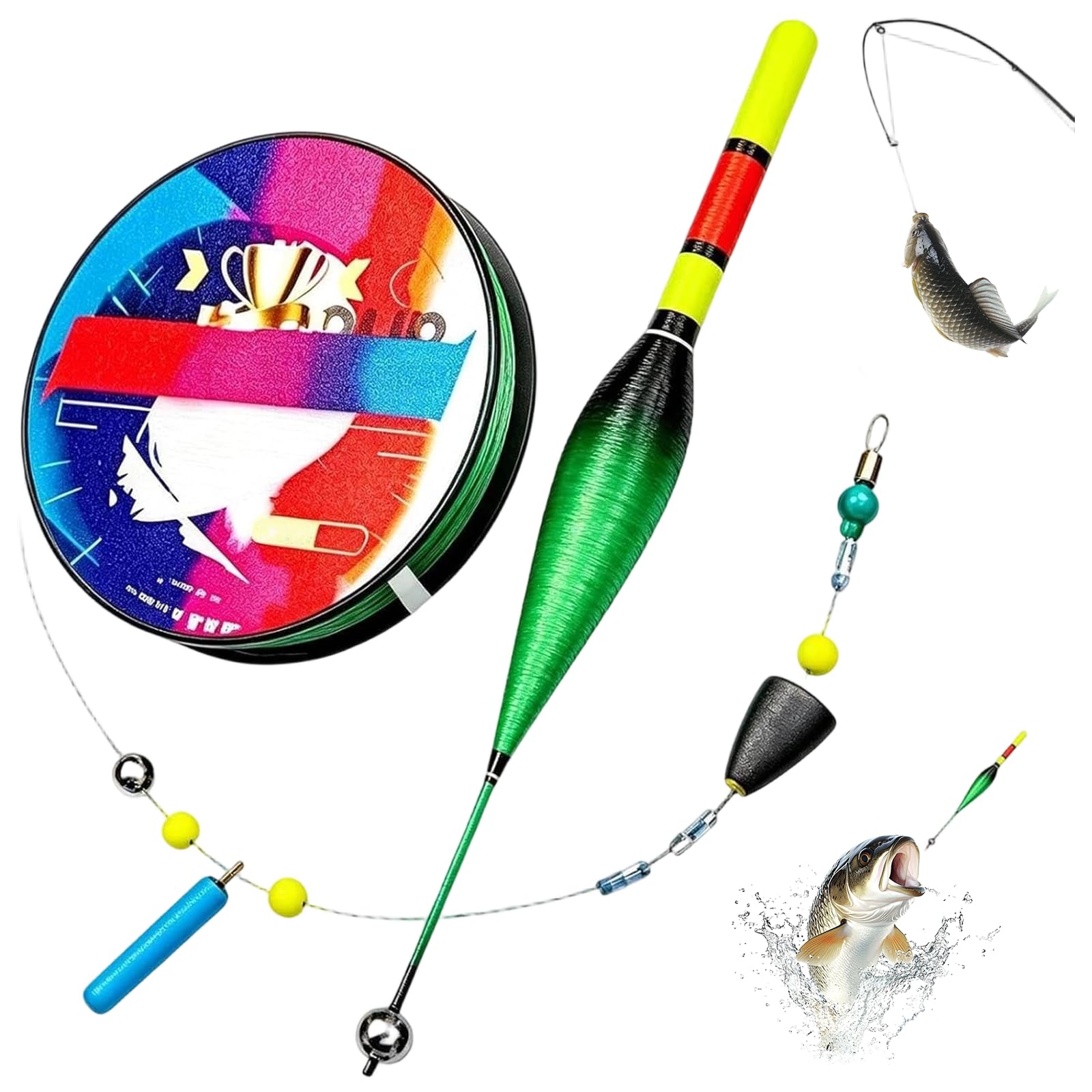 Automatic Bobber Fishing Line Set, High Visibility Tangle-Free Angling Equipment, Ready To Use Slip Bobber Group for Night Coarse Fishing Freshwater Saltwater (Size 1.5 (0–2.5 kg))