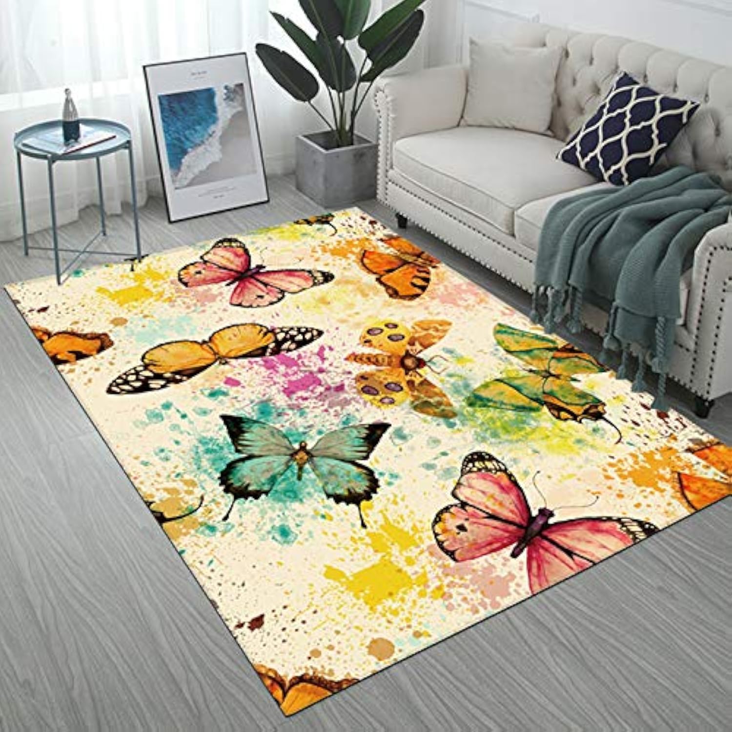 Colorful Butterflies Print Area Rug,Modern Flannel Microfiber Non-Slip Floor Mat Carpet,5'x7