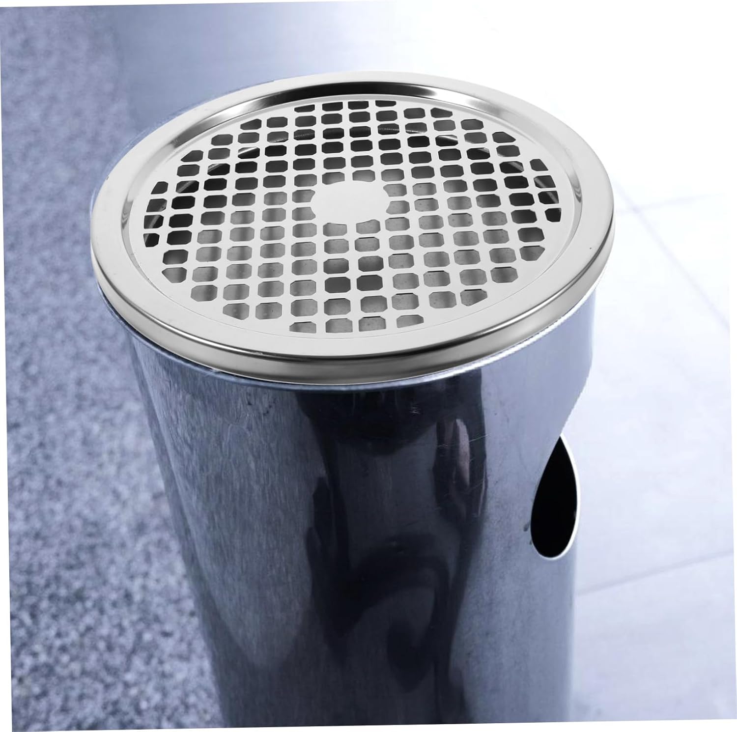 CHILDWEET Stainless Steel Smoke Extinguishing Trash Can Lid Outdoor Ashtray Cover for Public Waste Bins Metal Grid Design 1 Set for Hotels and Restaurants