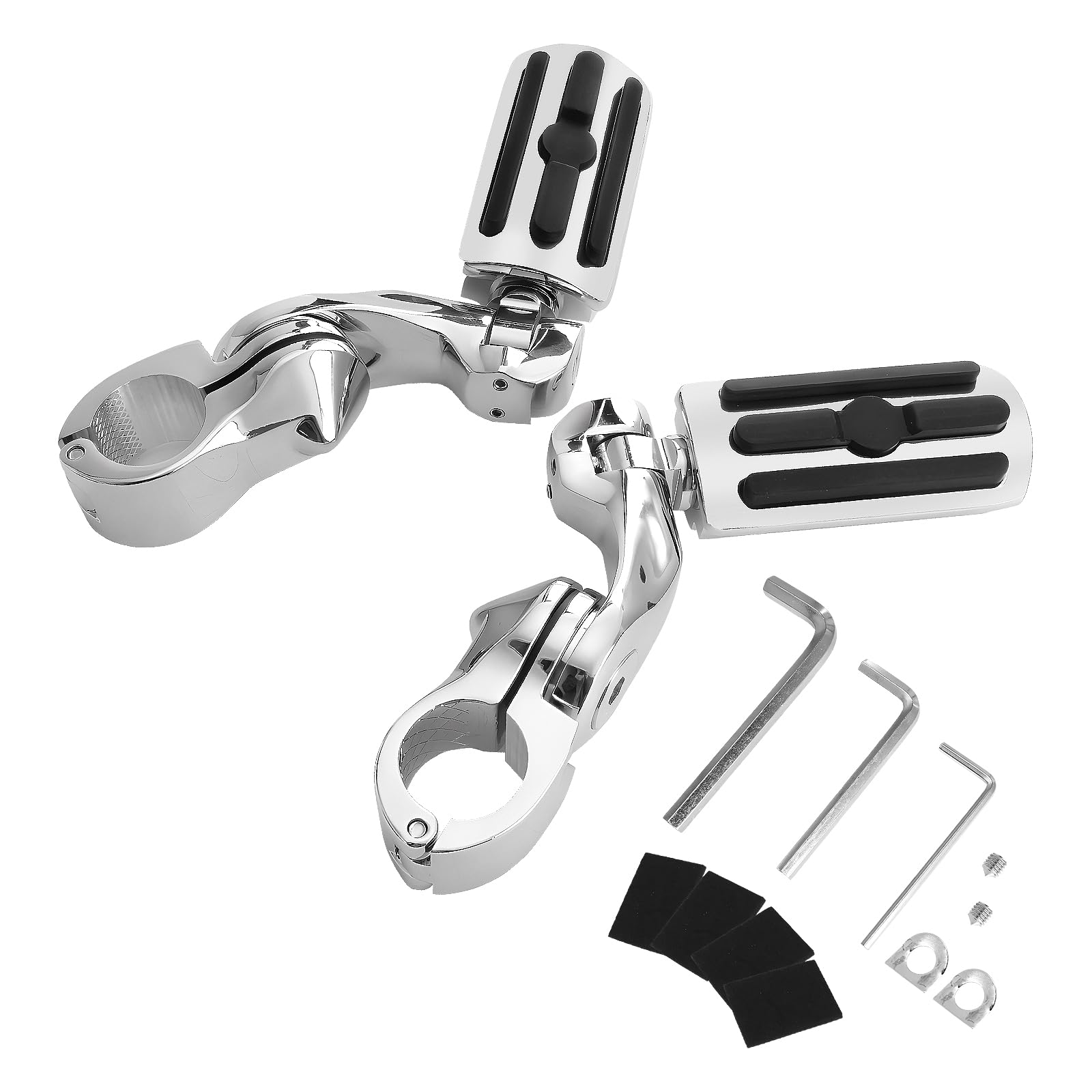 GIDIBIIShort Angled Adjustable Highway Foot Pegs Compatible with Harley Touring Street Glide Electra Glide Road King Softail CVO Dyna Trike Sportster with 1.25 inch Engine Guard (Chrome)