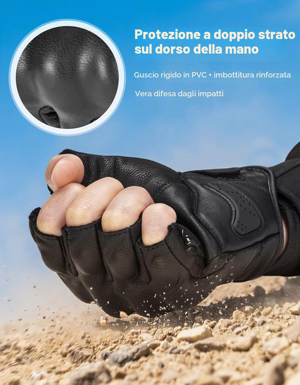 KEMIMOTO Guanti Moto a Dita Corte Uomo, Guanti Moto Estivi in Pelle Antiscivolo con Design a Cuciture Esterne, Adatti per Motociclo, Scooter, Ciclomotori, Quad, ATV
