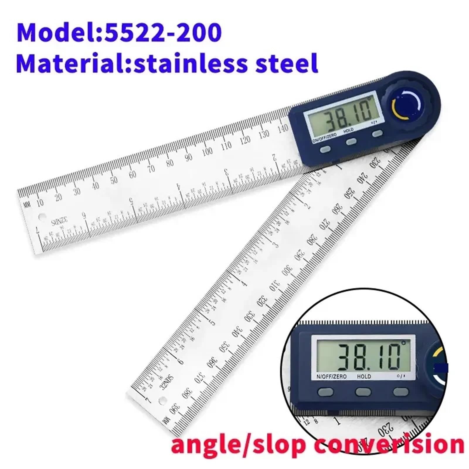 Rapporteur d'angle, Règle de détecteur d'angle numérique 7 pouces/200 Mm en acier inoxydable avec boîtier, détecteur d'angle de rapporteur numérique for la mesure du travail du bois(0-200mm widen)