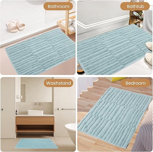 Miniatura 9 de SEMAXE Tapete de baño para baño, paquete de 2 unidades, 100% algodón, antideslizantes, no es una alfombra de baño, súper absorbente y suave, toallas