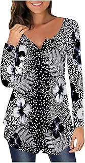 Tie Dye Top Women Fashion Printed Casual V-Neck Long Sleeve Loose Button T-Shirt Blouse Tops Womens Hoodies Ladies Long Sleeve Tops Ladies Tops Ladies Jackets Thermal Top UK Size S-5XL