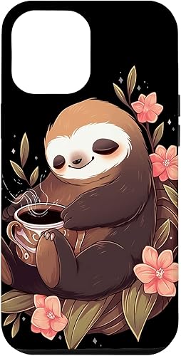 Funda para iPhone 13 Pro Max Sloth Beber Café Perezoso Perezoso amante de la cafeína