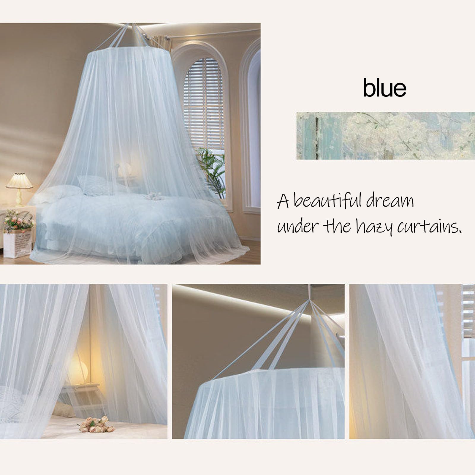 SARKEY Prinzessinnen Betthimmel,Bettvorhang,Feines Durchsichtiges Netz,Kuppelbetthimmel,romantisch Für Erwachsene,Hochzeit,Schlafzimmer,Dekoration(Blue,King (Wide Fit)/Super King)