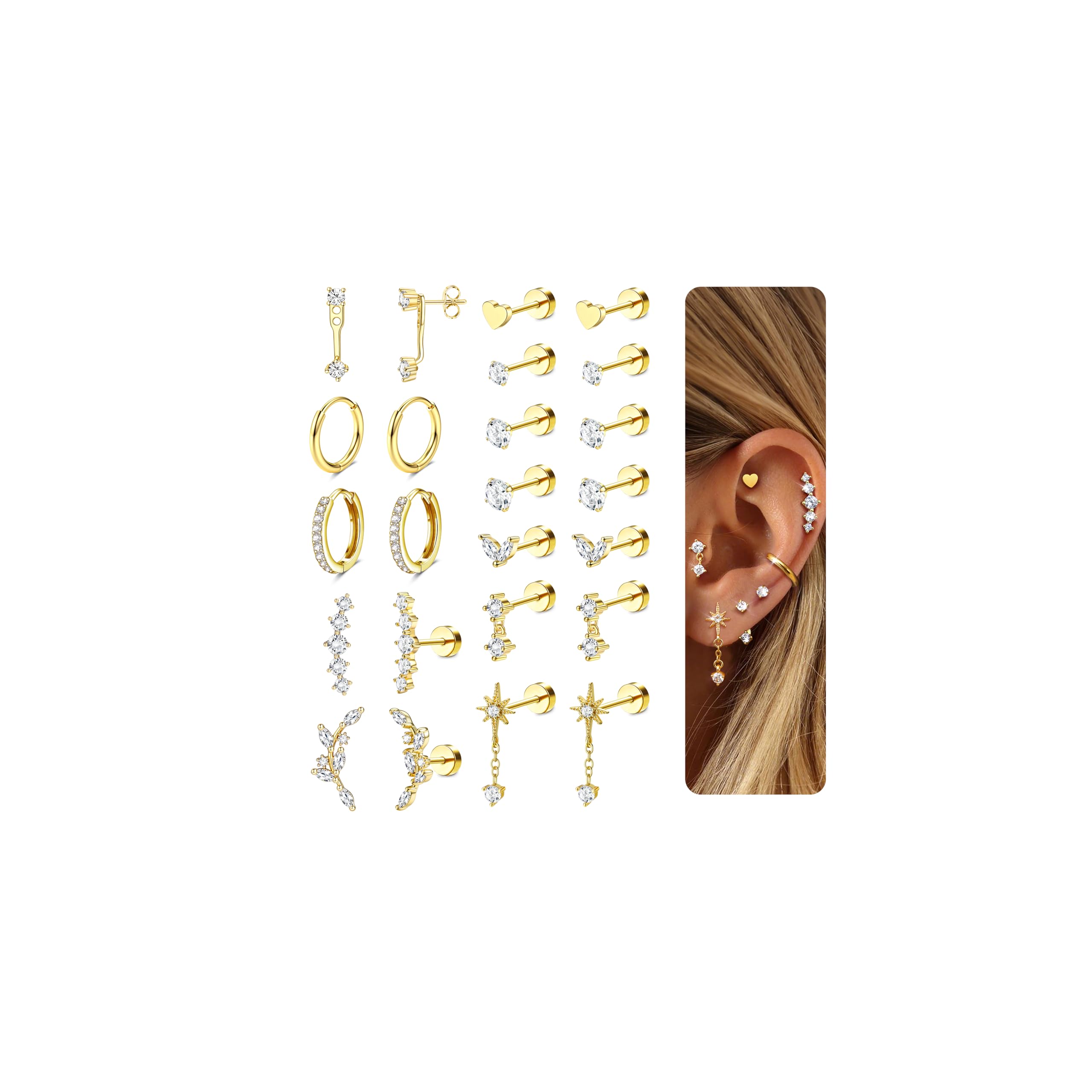 LOLIAS Hypoallergenic Flat Back Earrings Set