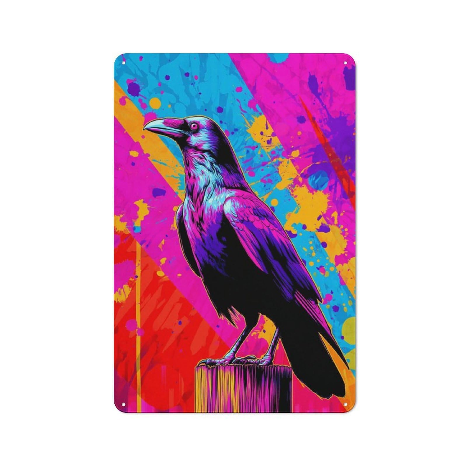 Junmoney Vivid Raven On Abstract Background Retro Metal Sign 30X20cm For Garden Room Or Summerhouse, For Garden Room Decor Fans